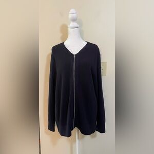 Lands’End Women’s Full Zip Sweater Cardigan Cotton/Modal Navy Size XL.